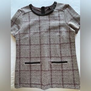 Ann Taylor NWT Burgundy and Black Tweed Top With Leather Trim Accents SZ XS